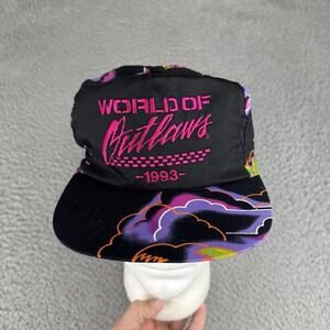 Vintage‎ World Of Outlaws 1993 Lightning Strapback Hat Cap Black Vtg Y2k Rare